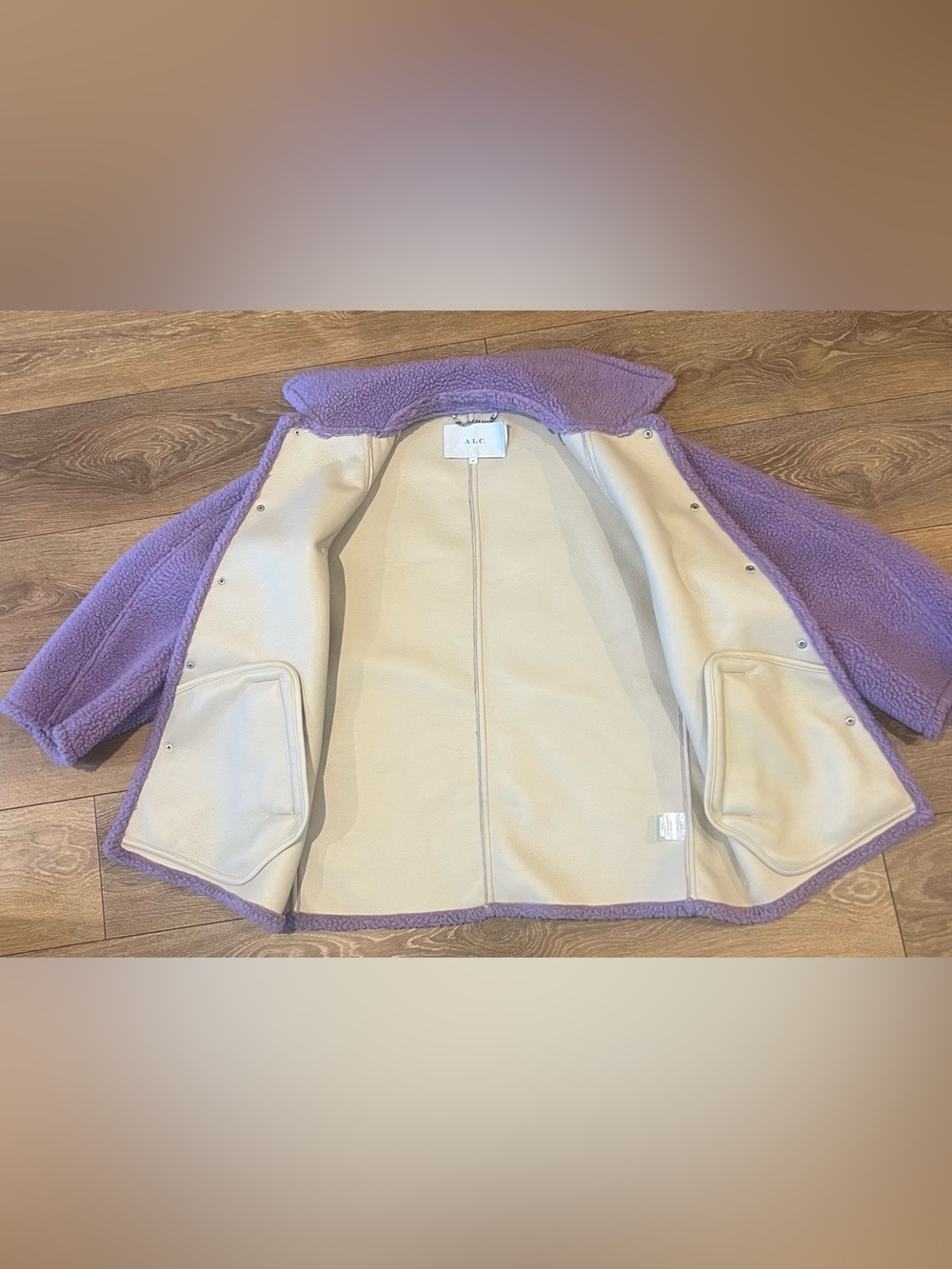 A.L.C. Lincoln Deep Lilac Faux Shearling Teddy Coat, XS - Picture 5 of 7